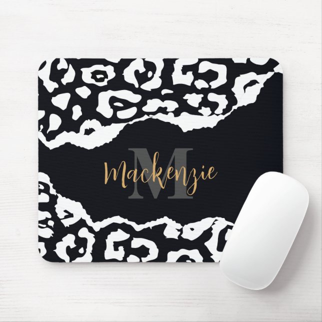 Mousepad Impressão Leopardo Preto e Branco (Com mouse)