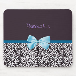 Mousepad Impressão na moda do leopardo e fita azul com nom