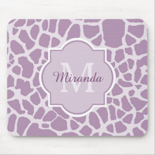 Mousepad Impressão roxo chique do girafa com monograma e