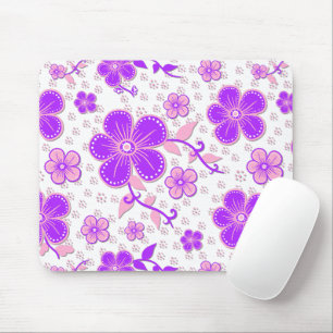 Mousepad Impressão Simples de Aquarela Floral Roxa e Rosa
