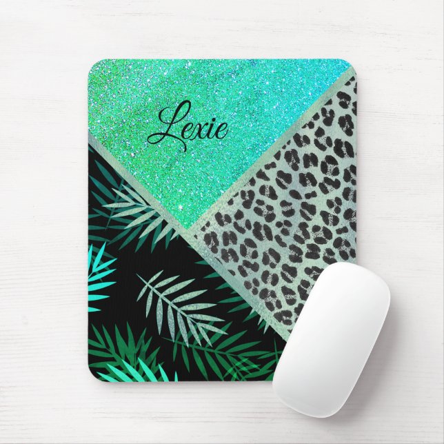 Mousepad Impressão Tropical Leopardo de Teal com Glittery (Com mouse)