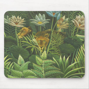 Mousepad Impressão Vintage de Leão na Selva Tropical de Hen
