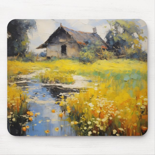 Mousepad Impressionismo no campo da velha casa (Frente)