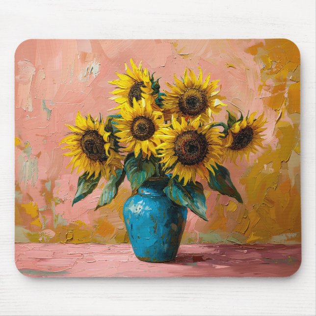 Mousepad Impressionista Girassóis em Vaso Azul (Frente)