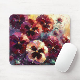Mousepad Impressionista Maroon Pansies Floral Pintura