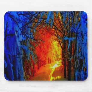 Mousepad Incêndio e gelo Belo Azul Artístico, Laranja, Verm