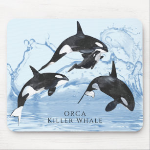 Mousepad Incrível "Black and White Watercolor Orcas"