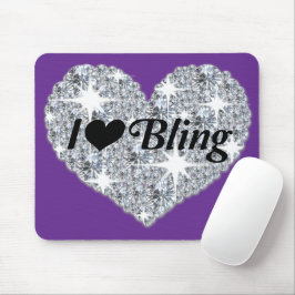 Mousepad Incrível Roxo Faux Diamond "I Love Bling" Heart