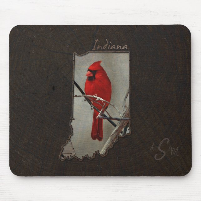 Mousepad Indiana cardinal cortado no fundo de madeira (Frente)