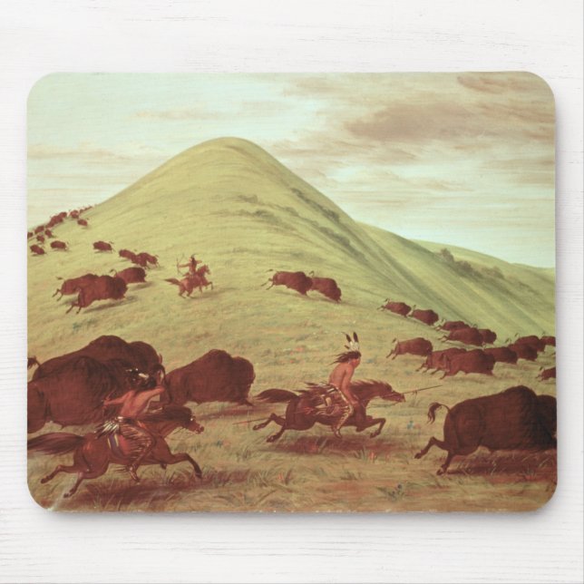 Mousepad Indianos de Sioux que caçam o búfalo, 1835 (óleo (Frente)