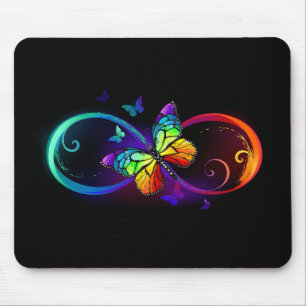 Mousepad Infinidade vibrante com borboleta arco-íris em pr