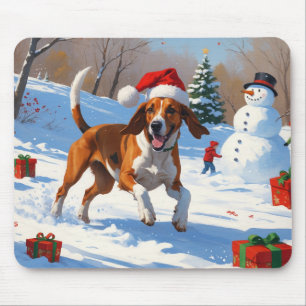 Mousepad Inglês Americano Foxhound Natal Festivo Neve