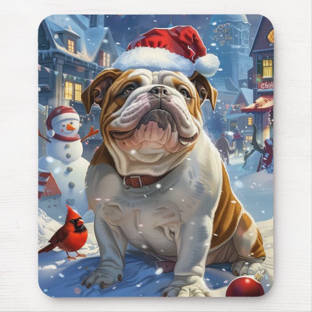 Mousepad Inglês Bulldog Winter Wonderland Natal Joy (Frente)