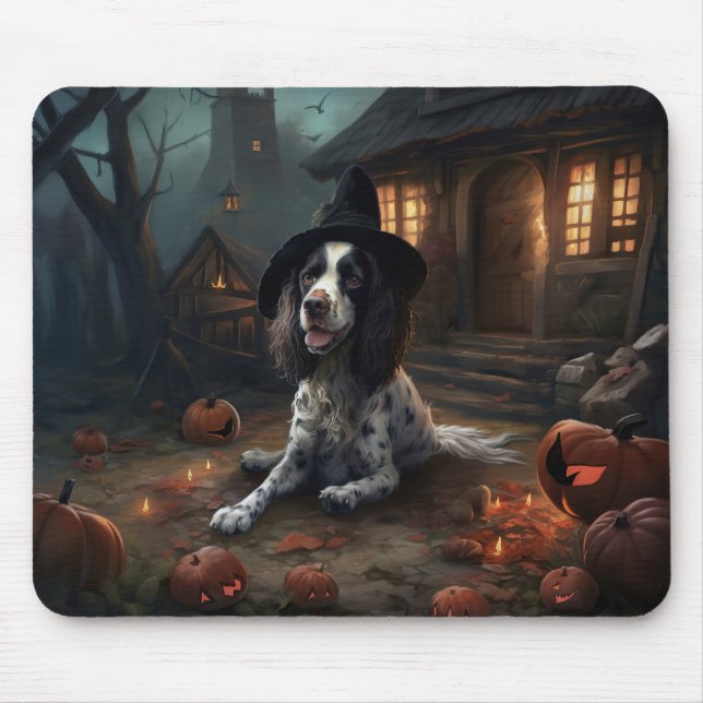 Mousepad Inglês Springer Spaniel Pumpkins Halloween Scary (Frente)