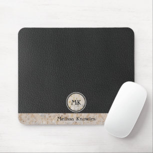 Mousepad Iniciais De Couro Dourado Monogramadas