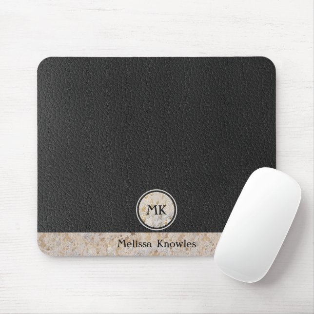 Mousepad Iniciais De Couro Dourado Monogramadas (Com mouse)