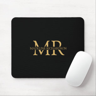 Mousepad Iniciais de Nome de Monograma Dourado Preto Profis