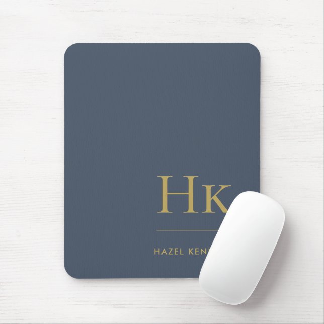 Mousepad Iniciais Douradas Clássicas do Marinho Elegante Mo (Com mouse)
