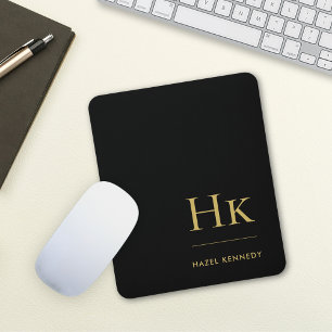 Mousepad Iniciais Dourados Elegantes Clássicos do Monograma