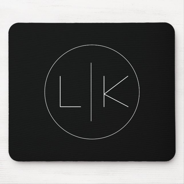 Mousepad Iniciais Elegantes Minimalistas em Branco em Preto (Frente)