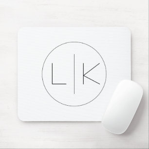 Mousepad Iniciais Elegantes Minimalistas em Preto em Branco