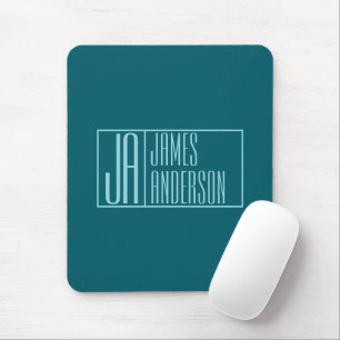 Mousepad Iniciais Modernas & Nome   Verde Escuro & Azul Cla