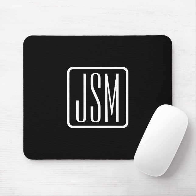 Mousepad Iniciais Modernos Monogramados | Preto & Branco (Com mouse)