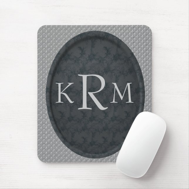 Mousepad Iniciais Monograma Floral Preto Personalizado (Com mouse)
