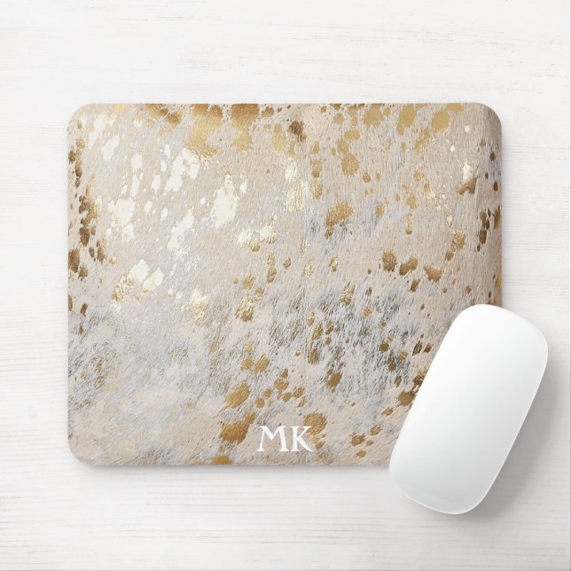 Mousepad Iniciais Monogramadas Impressão em Couro Metalizad (Com mouse)