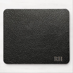 Mousepad Iniciais Personalizados De Couro Preto Faux Monogr