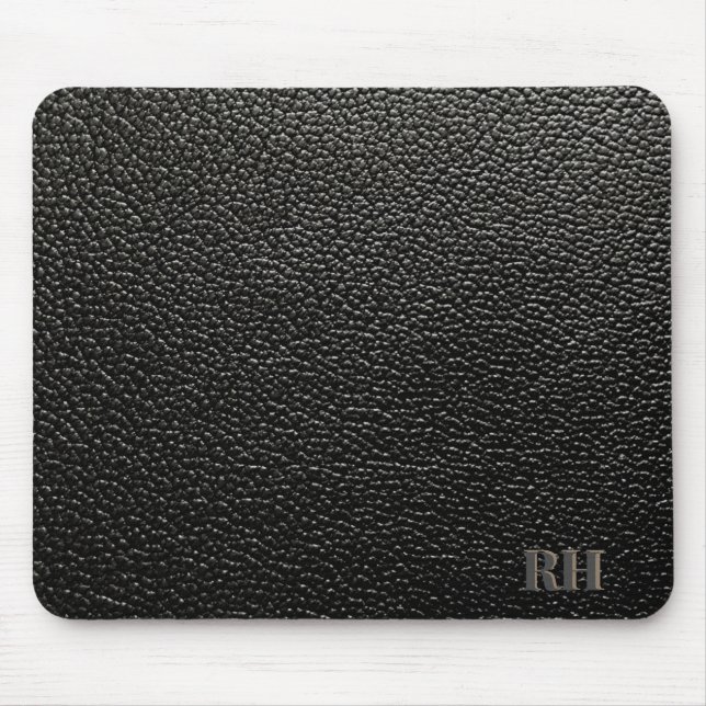 Mousepad Iniciais Personalizados De Couro Preto Faux Monogr (Frente)