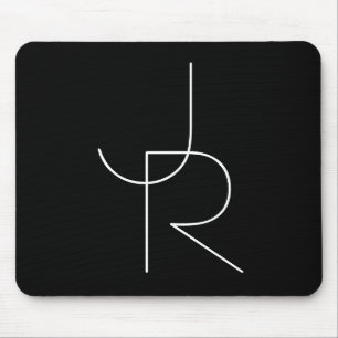 Mousepad Iniciais Sobrepostas Modernas 2 Branco no Preto