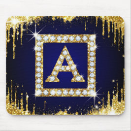 Mousepad Inicial A com Monograma Dourado e Brilho Azul