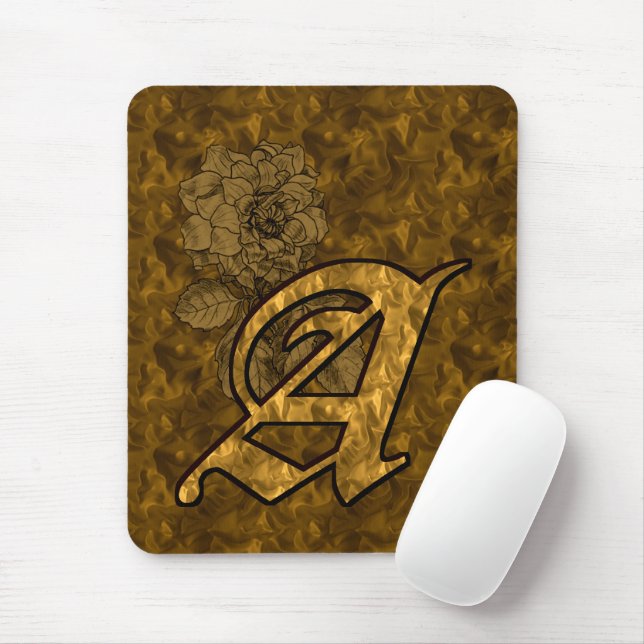 Mousepad Inicial de Monograma A Flor de Peônia Elegante Dou (Com mouse)