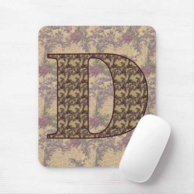 Mousepad Inicial de Monograma D Floral Vintage  (Com mouse)