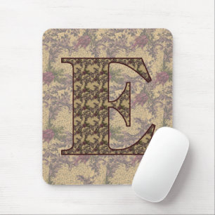 Mousepad Inicial de Monograma E Floral Vintage Elegante 