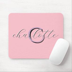 Mousepad Inicial e Nome Monograma Rosa Personalizado