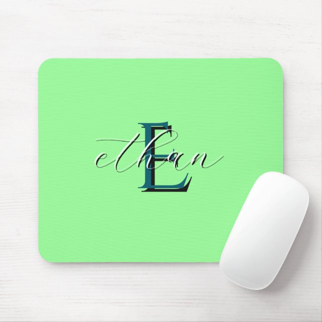 Mousepad Inicial e Nome Monograma Verde Menta Personalizado (Com mouse)