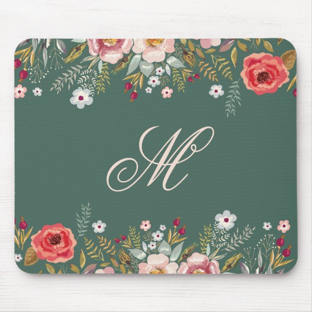 Mousepad Inicial Floral Verde Sage Escuro Clássico Personal (Frente)