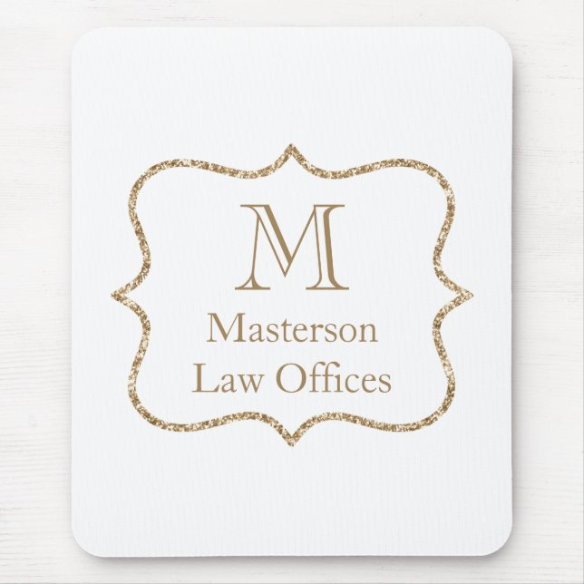 Mousepad Inicial Monograma Dourado Nome Ouro Branco Na Moda (Frente)