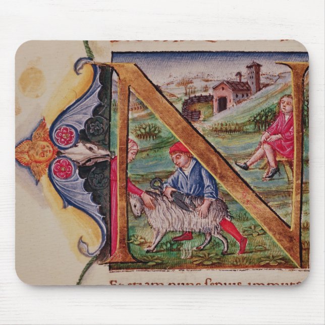 Mousepad Inicial "N" de Historiated que descreve carneiros (Frente)
