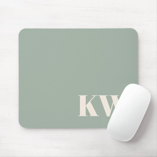 Mousepad Inicial Personalizado Monograma Verde Sage Moderno (Com mouse)