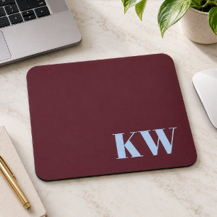 Mousepad Iniciales Personalizadas em Azul Borgonha Moderno 