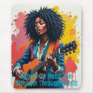 Mousepad Inspiração de Arte Guitarista de Mulher Negra Pers