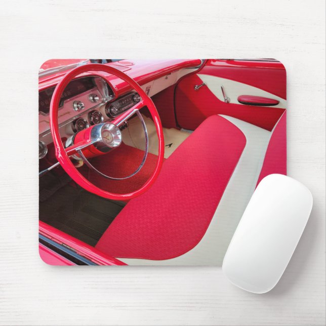 Mousepad Interior do Carro Vermelho e Branco Antigo (Com mouse)