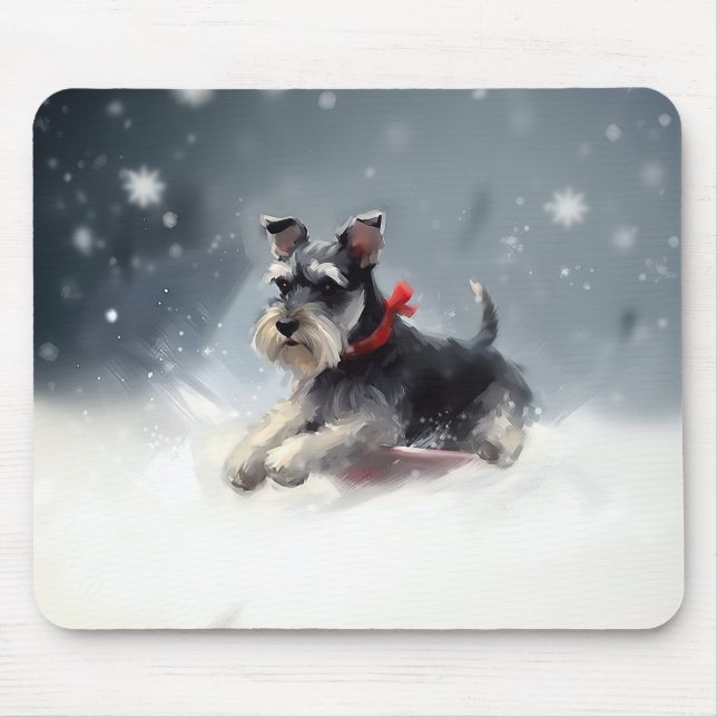 Mousepad Inverno de Natal de Miniatura Schnauzer (Frente)