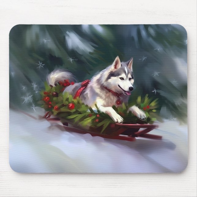 Mousepad Inverno de neve de Natal Siberian Husky (Frente)