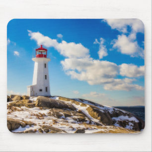 Mousepad Inverno do farol   na angra de Peggy, Nova Escóci