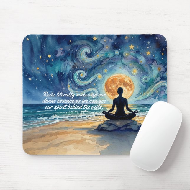 Mousepad Ioga Meditação Céu Noturno Estrelado Lua Oceano Ci (Com mouse)