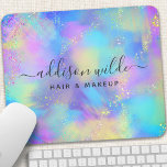 Mousepad Iridescente Opal Holográfico Sparkle<br><div class="desc">Solte seu artista interno com este chic e na moda mousepad! Uma mistura vibrante de azuis pastel, pinks, púrpuras e amarelos cria um cenário sonhador, semelhante a aquarela. Os sotaques brilhando sombrios acrescentam um toque de brilho, perfeito para o profissional criativo. Personalize-o com seu nome e título em uma fonte...</div>